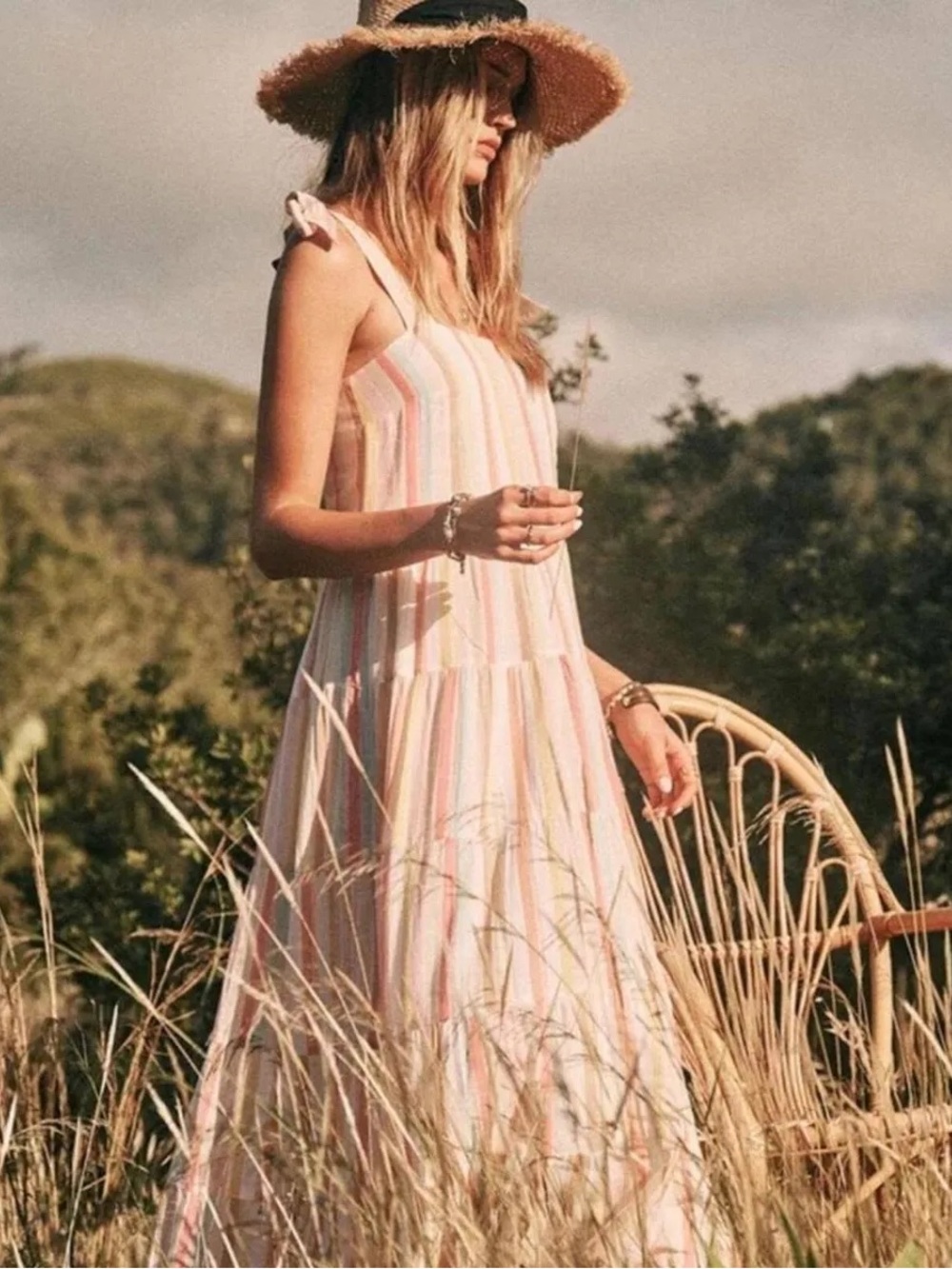 Sezane Size FR 36/ US 4 Tiered Maxi Dress Tie Straps Feminine Cottagecore Airy
